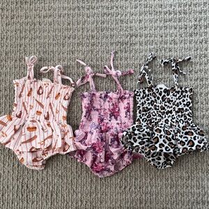 Smocked romper bundle Set - baseball, floral and cheetah print